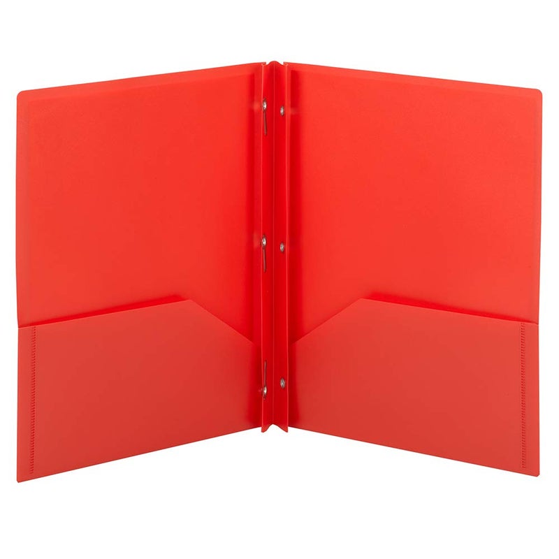 Smead Poly Two-Pocket Folder, Three-Hole Punch Prong Fasteners, Letter Size, Red, 3 Per Pack (87730) - Image 1